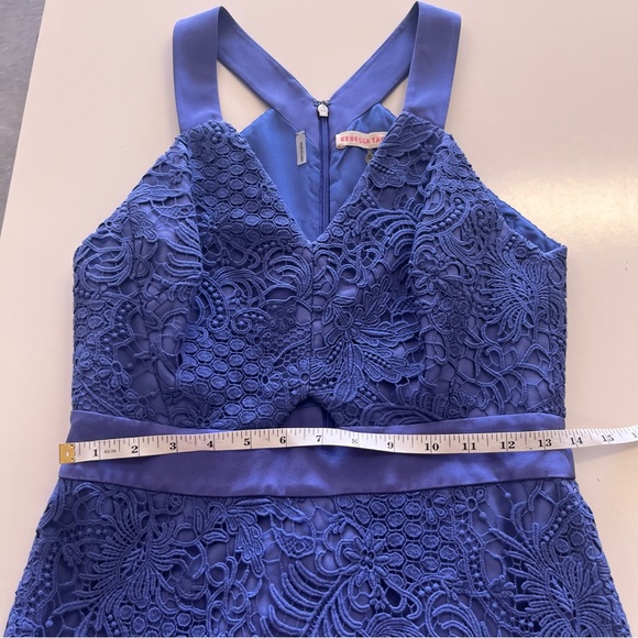 Rebecca Taylor Lilac Lace Keyhole Event Sleeveless Mini Peplum Hem Mermaid Dress - Picture 11 of 12